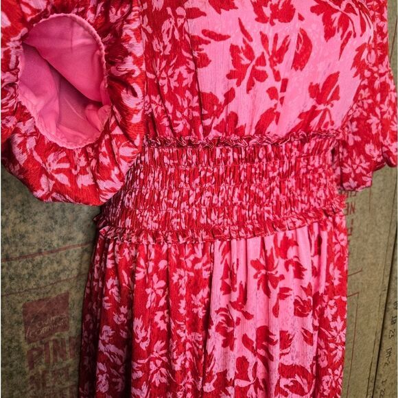 NEW Taylor pink and red printed ditzy Yoryu jaquard midi maxi dress 10‎ - Picture 7 of 10